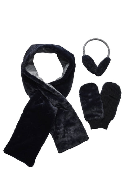 SET - Women's Faux Fur Neon Scarf, Earmuff, And Glove Set