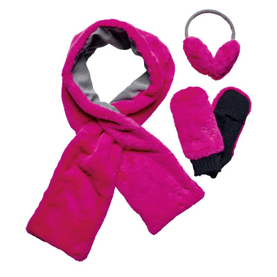 SET - Women's Faux Fur Neon Scarf, Earmuff, And Glove Set
