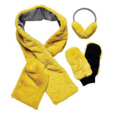 SET - Women's Faux Fur Neon Scarf, Earmuff, And Glove Set