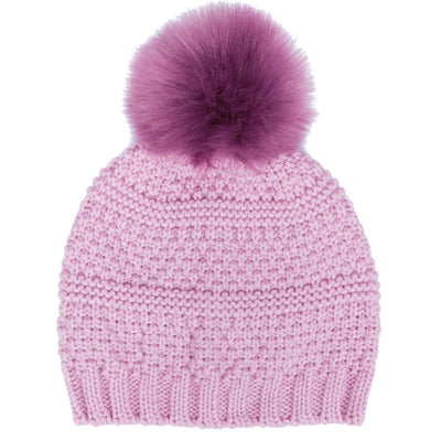 BEANIE - Women's Knit Beanie W/Faux Fur Pom