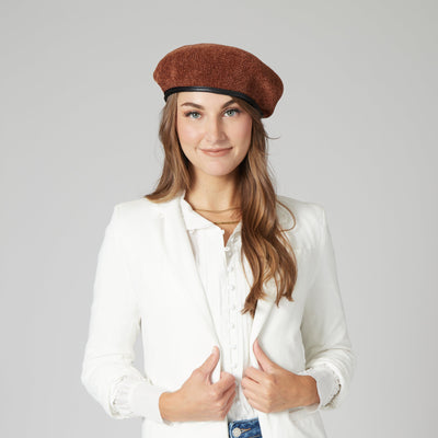 BERET - Women's Chenille Beret W/Faux Leather Band