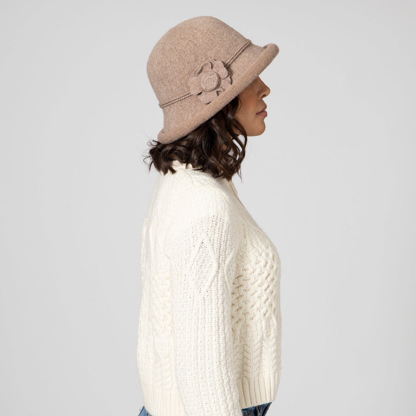 CLOCHE - Women's Knit Cloche W/Self Rosette Trim