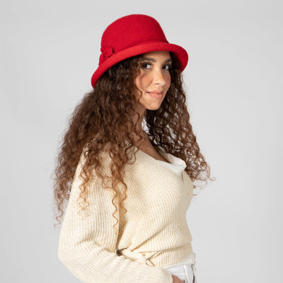 CLOCHE - Women's Knit Cloche W/Self Rosette Trim