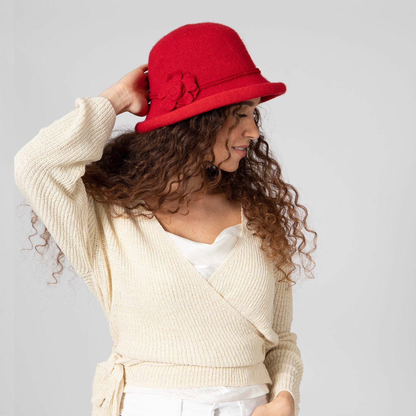 CLOCHE - Women's Knit Cloche W/Self Rosette Trim