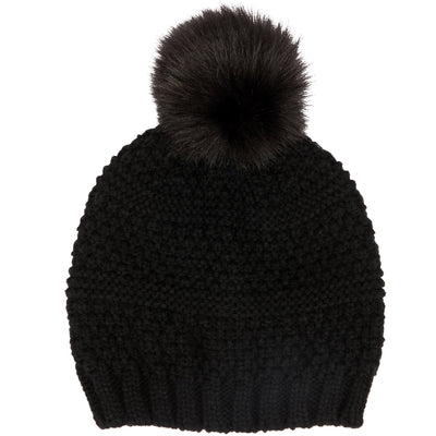 BEANIE - Women's Knit Beanie W/Faux Fur Pom