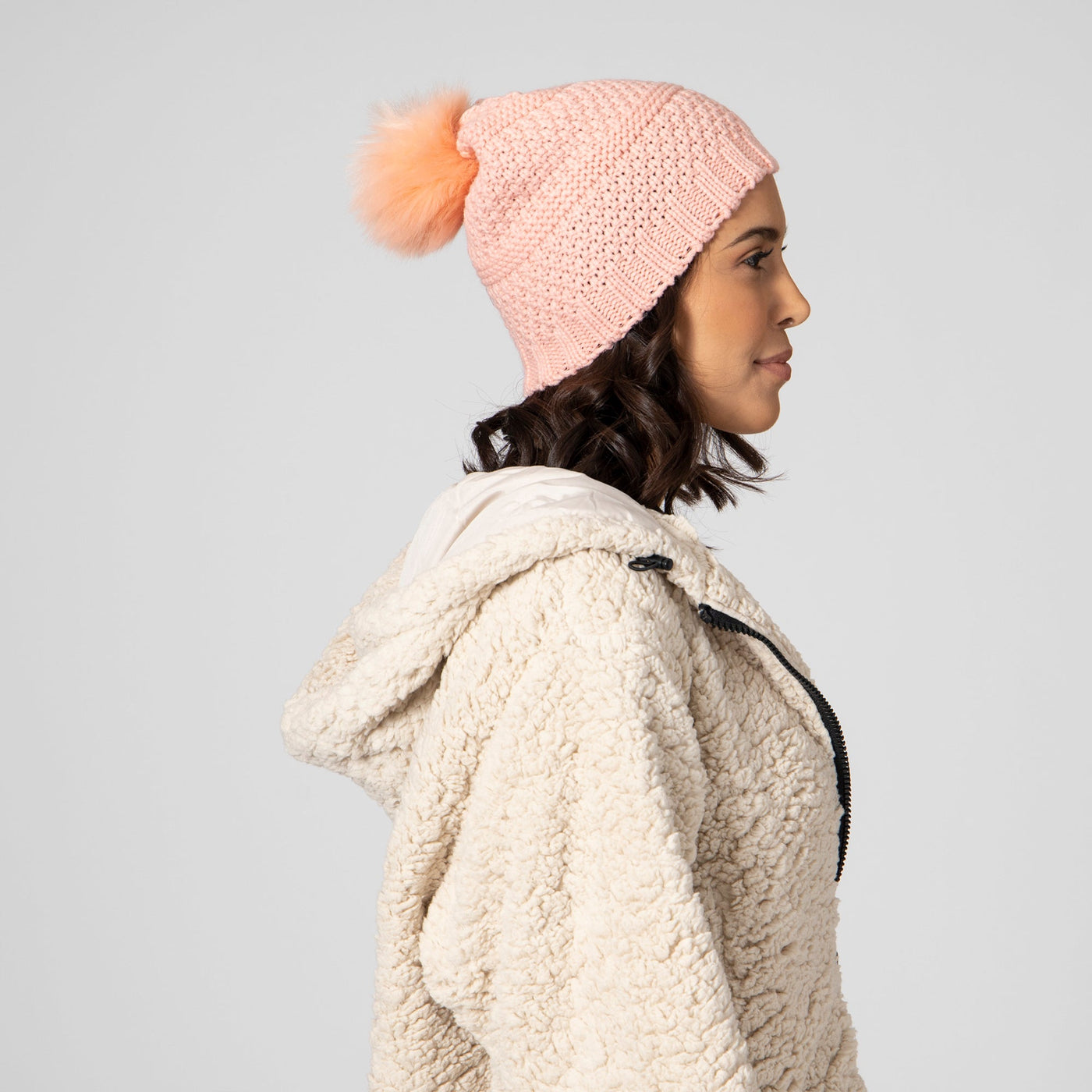 BEANIE - Women's Knit Beanie W/Faux Fur Pom