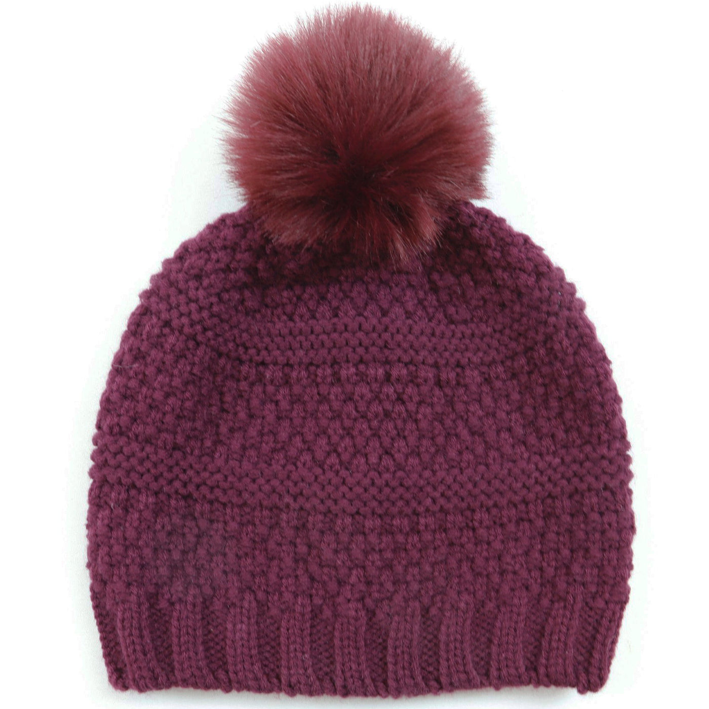 BEANIE - Women's Knit Beanie W/Faux Fur Pom