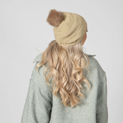 BEANIE - Women's Knit Beanie W/Faux Fur Pom