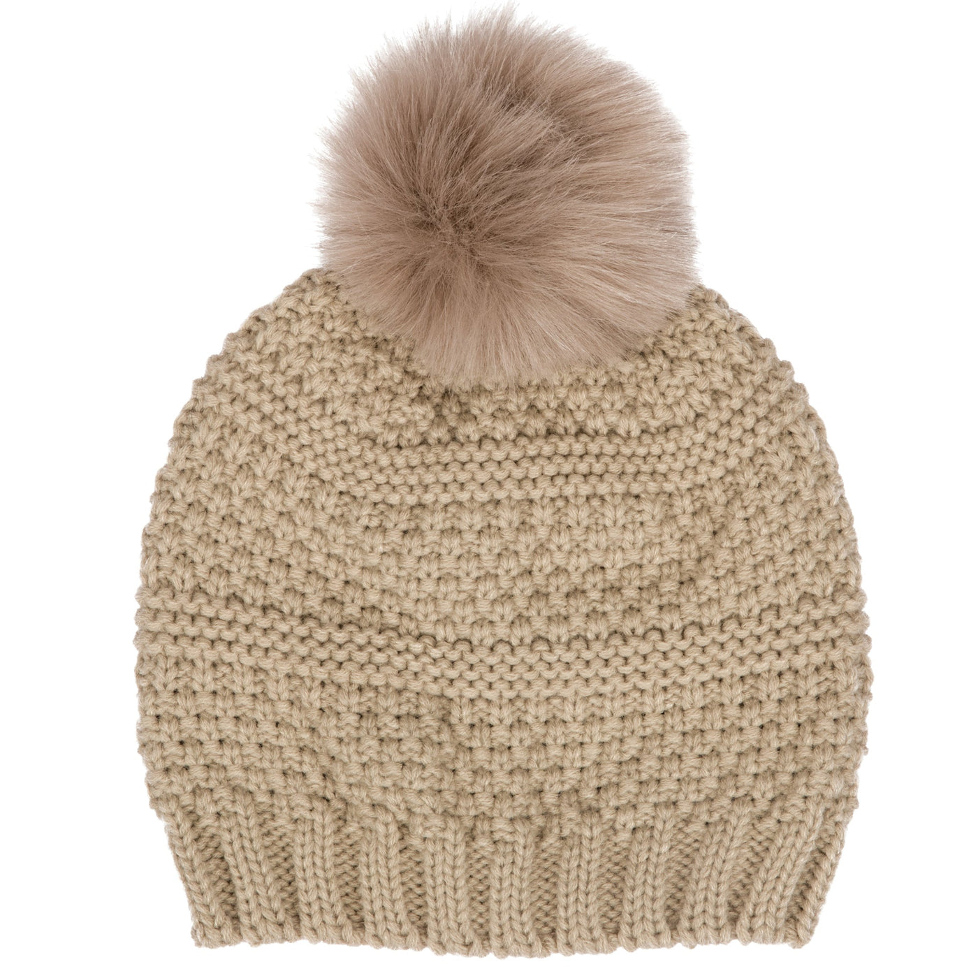 BEANIE - Women's Knit Beanie W/Faux Fur Pom