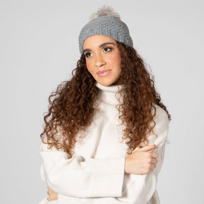 BEANIE - Women's Knit Beanie W/Faux Fur Pom