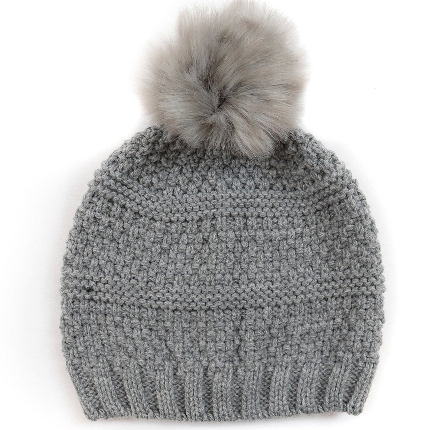 BEANIE - Women's Knit Beanie W/Faux Fur Pom