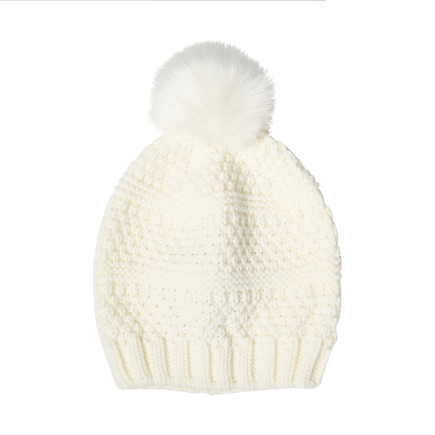 BEANIE - Women's Knit Beanie W/Faux Fur Pom