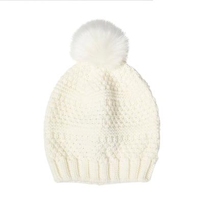 BEANIE - Women's Knit Beanie W/Faux Fur Pom