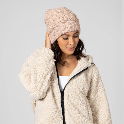 BEANIE - Women's Beanie With Cuff & Rose Gold Lurex