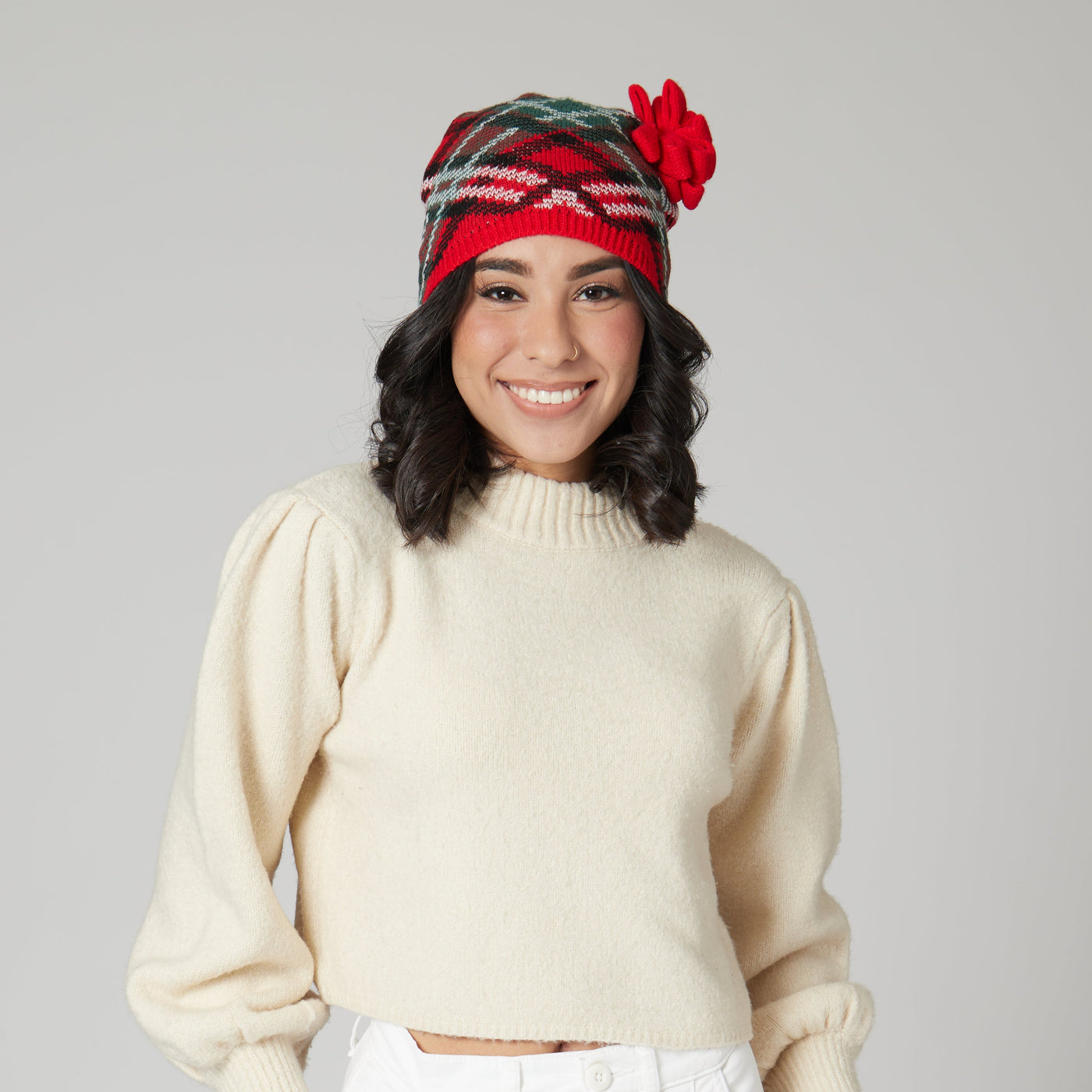 BEANIE - Women's Plaid Gift Bow Beanie