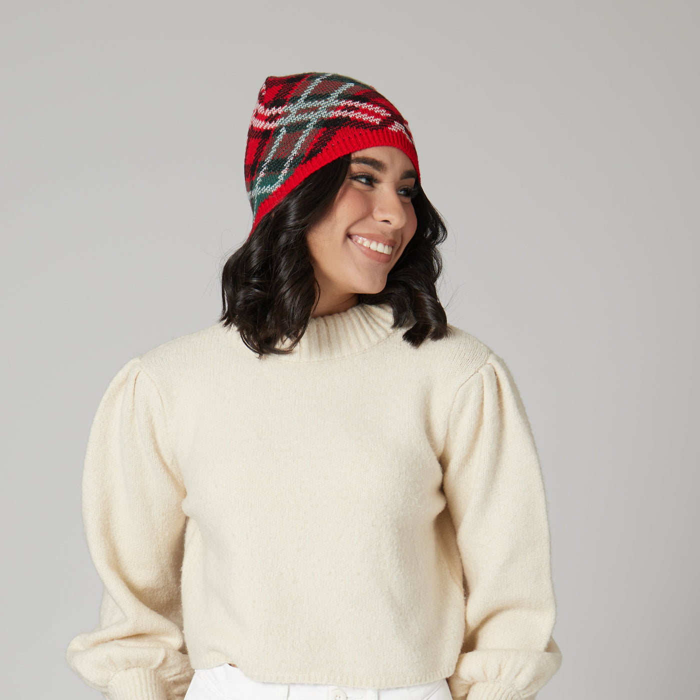 BEANIE - Women's Plaid Gift Bow Beanie