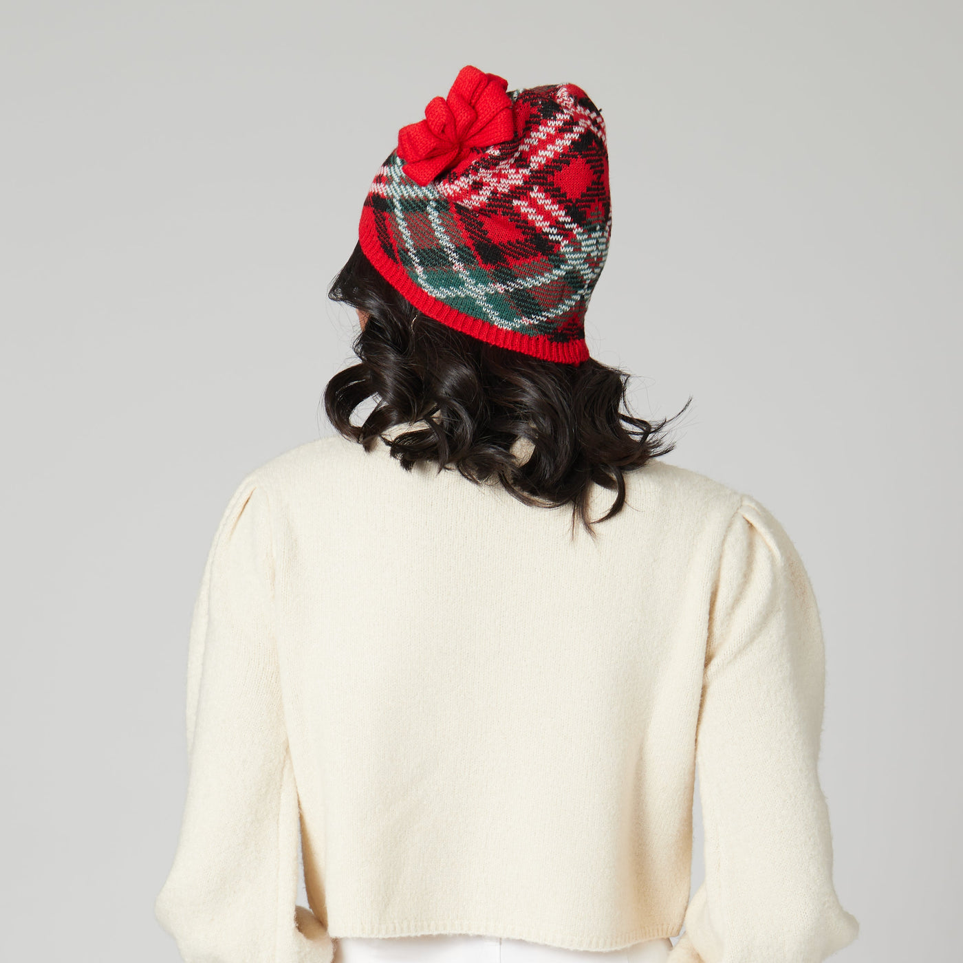 BEANIE - Women's Plaid Gift Bow Beanie