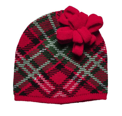 BEANIE - Women's Plaid Gift Bow Beanie