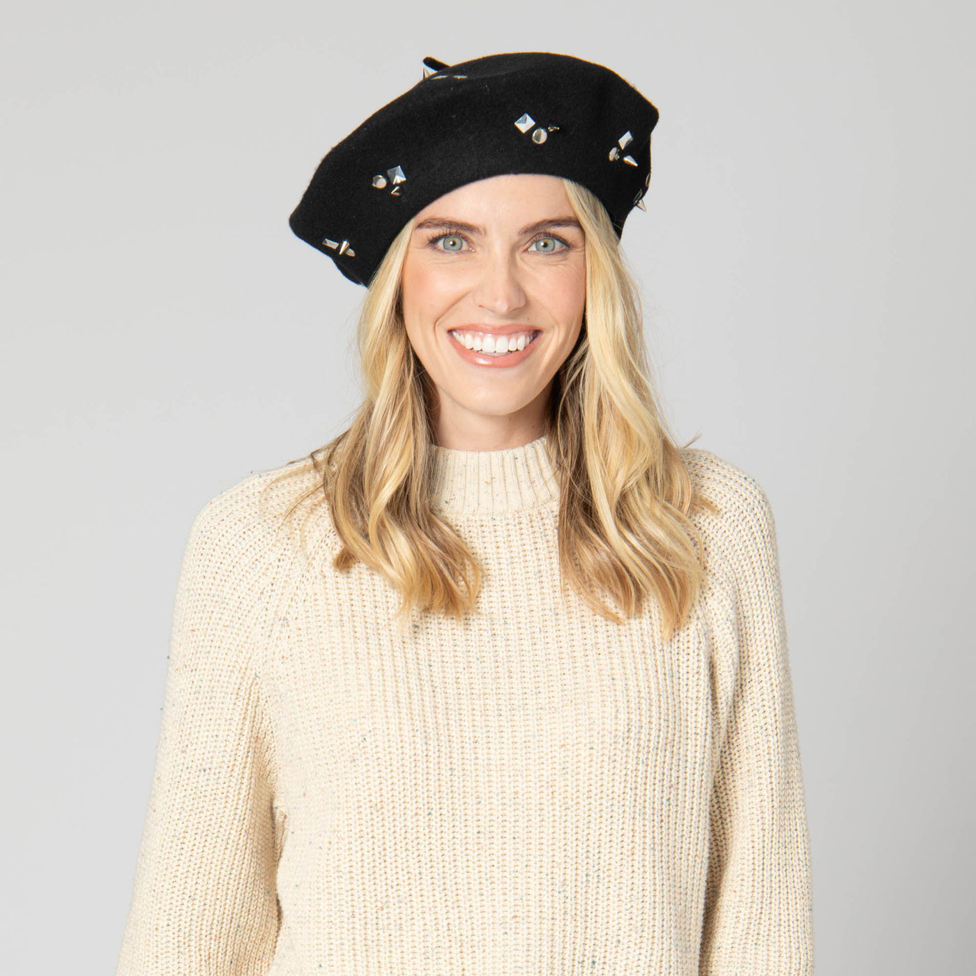 Last Night - Wool Blend Beret with Metallic Stud Clusters-BERET-San Diego Hat Company
