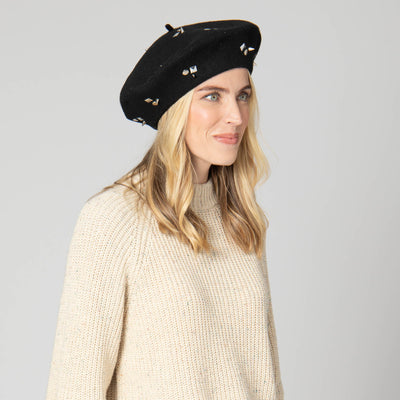 Last Night - Wool Blend Beret with Metallic Stud Clusters-BERET-San Diego Hat Company