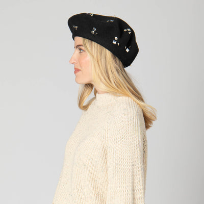 Last Night - Wool Blend Beret with Metallic Stud Clusters-BERET-San Diego Hat Company
