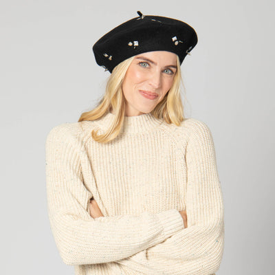 Last Night - Wool Blend Beret with Metallic Stud Clusters-BERET-San Diego Hat Company