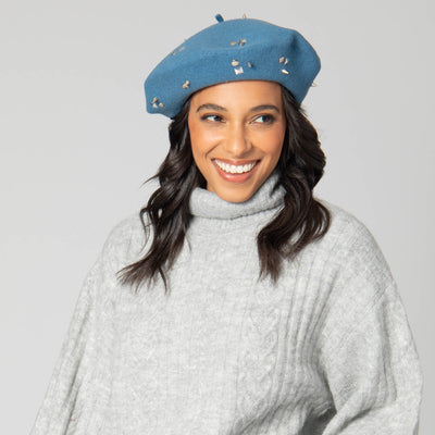 Last Night - Wool Blend Beret with Metallic Stud Clusters-BERET-San Diego Hat Company