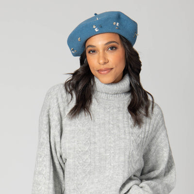 Last Night - Wool Blend Beret with Metallic Stud Clusters-BERET-San Diego Hat Company