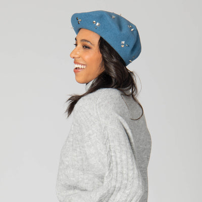 Last Night - Wool Blend Beret with Metallic Stud Clusters-BERET-San Diego Hat Company