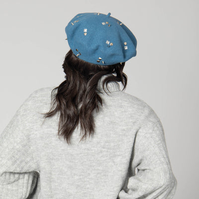 Last Night - Wool Blend Beret with Metallic Stud Clusters-BERET-San Diego Hat Company