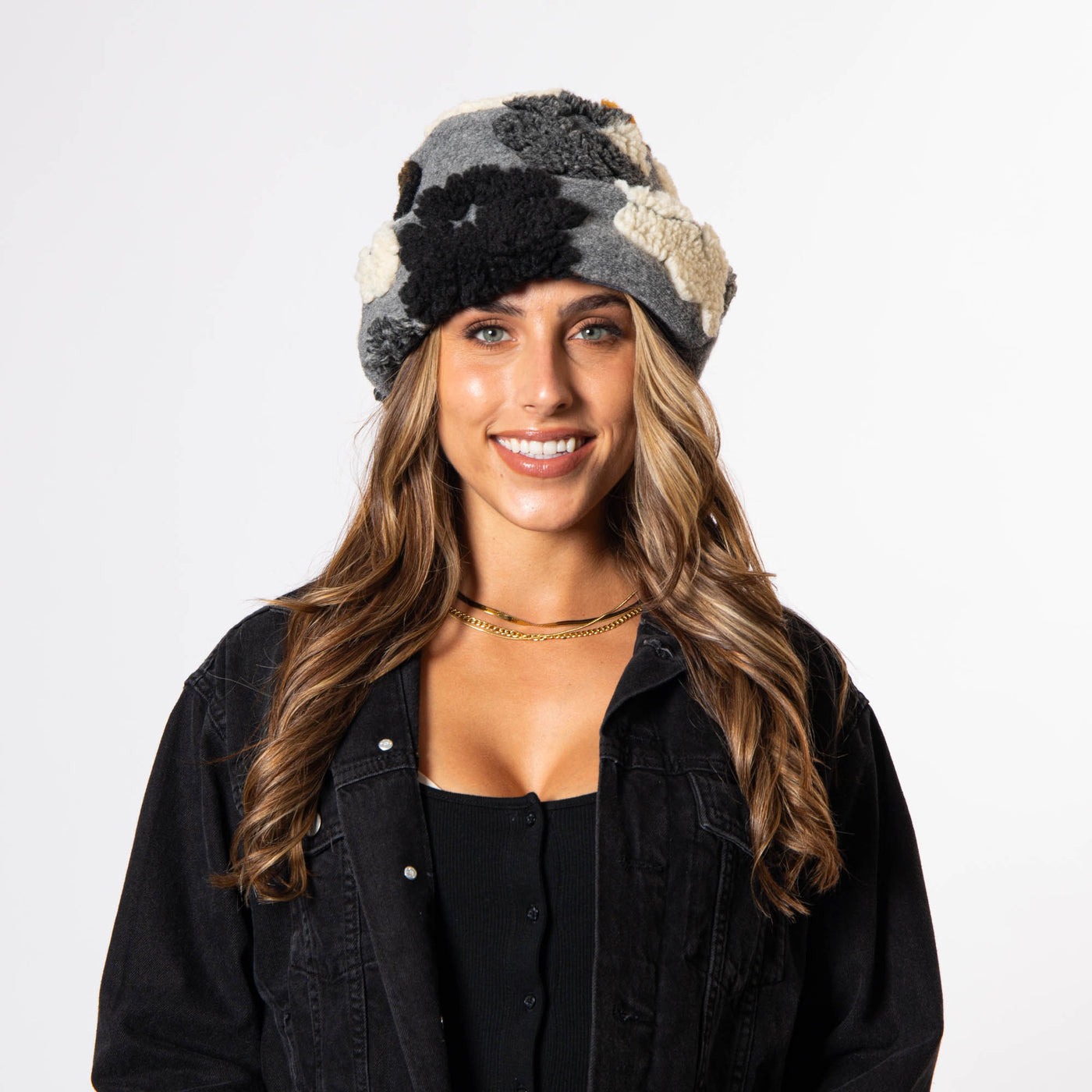 Keyes - Wool Blend Cuffed Beanie with Sherpa Flowers - KNH8084-BEANIE-San Diego Hat Company