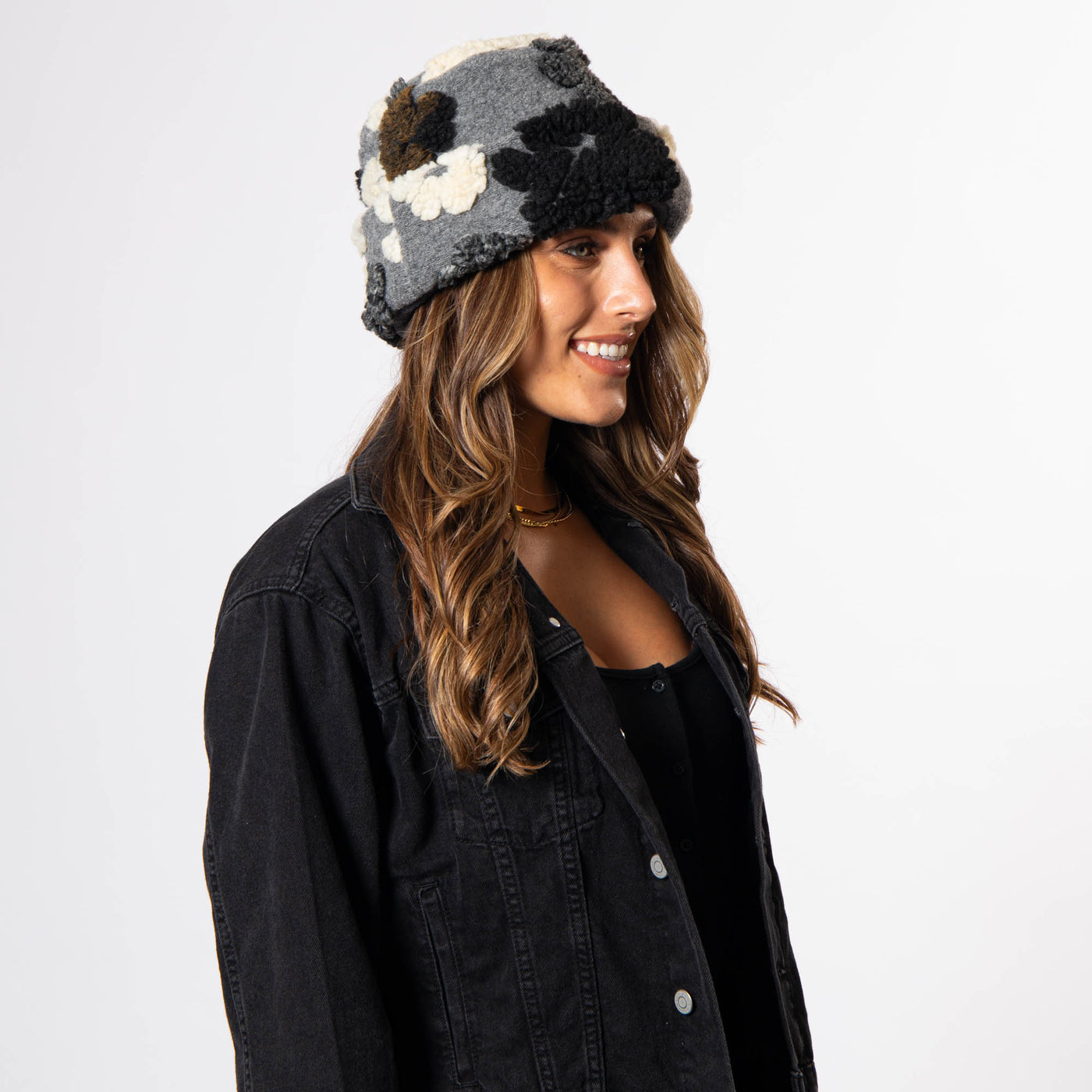 Keyes - Wool Blend Cuffed Beanie with Sherpa Flowers - KNH8084-BEANIE-San Diego Hat Company