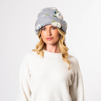Keyes - Wool Blend Cuffed Beanie with Sherpa Flowers - KNH8084-BEANIE-San Diego Hat Company