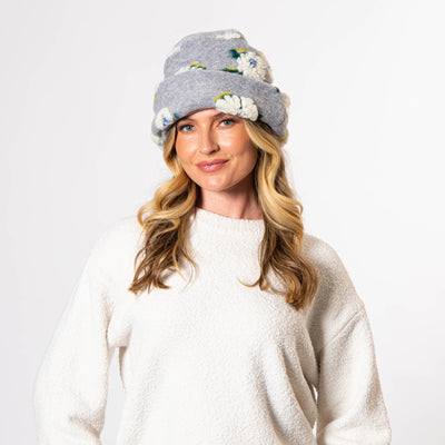 Keyes - Wool Blend Cuffed Beanie with Sherpa Flowers - KNH8084-BEANIE-San Diego Hat Company
