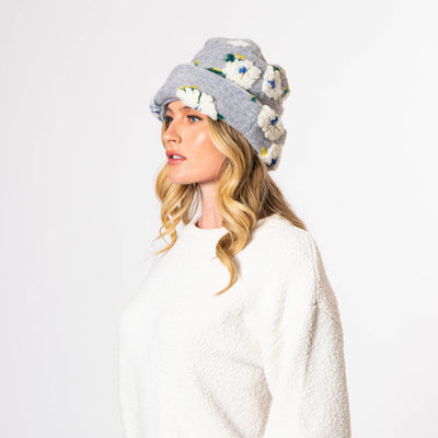 Keyes - Wool Blend Cuffed Beanie with Sherpa Flowers - KNH8084-BEANIE-San Diego Hat Company