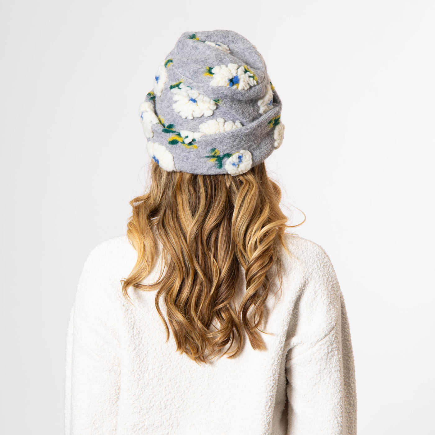 Keyes - Wool Blend Cuffed Beanie with Sherpa Flowers - KNH8084-BEANIE-San Diego Hat Company