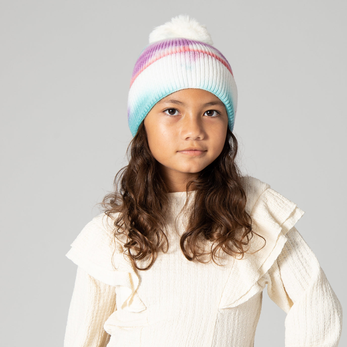 BEANIE - Kids Tie-Dye Beanie With Faux Fur Pom