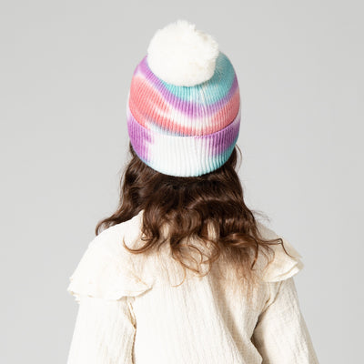 BEANIE - Kids Tie-Dye Beanie With Faux Fur Pom