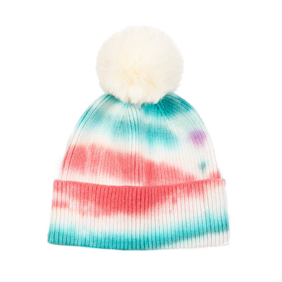 BEANIE - Kids Tie-Dye Beanie With Faux Fur Pom