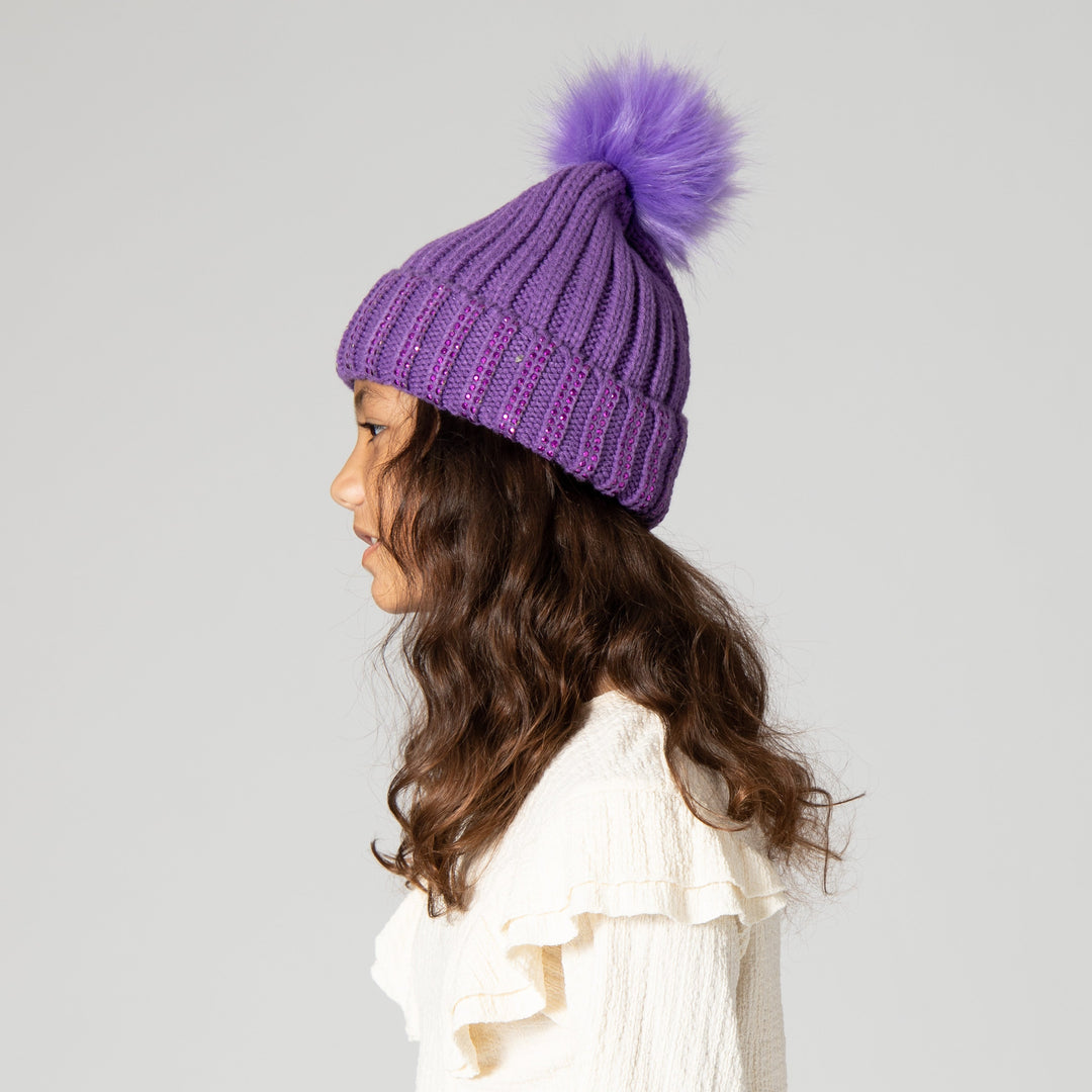 Kids Jeweled Beanie With Faux Fur Pom – San Diego Hat Company