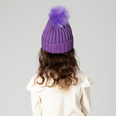 BEANIE - Kids Jeweled Beanie With Faux Fur Pom