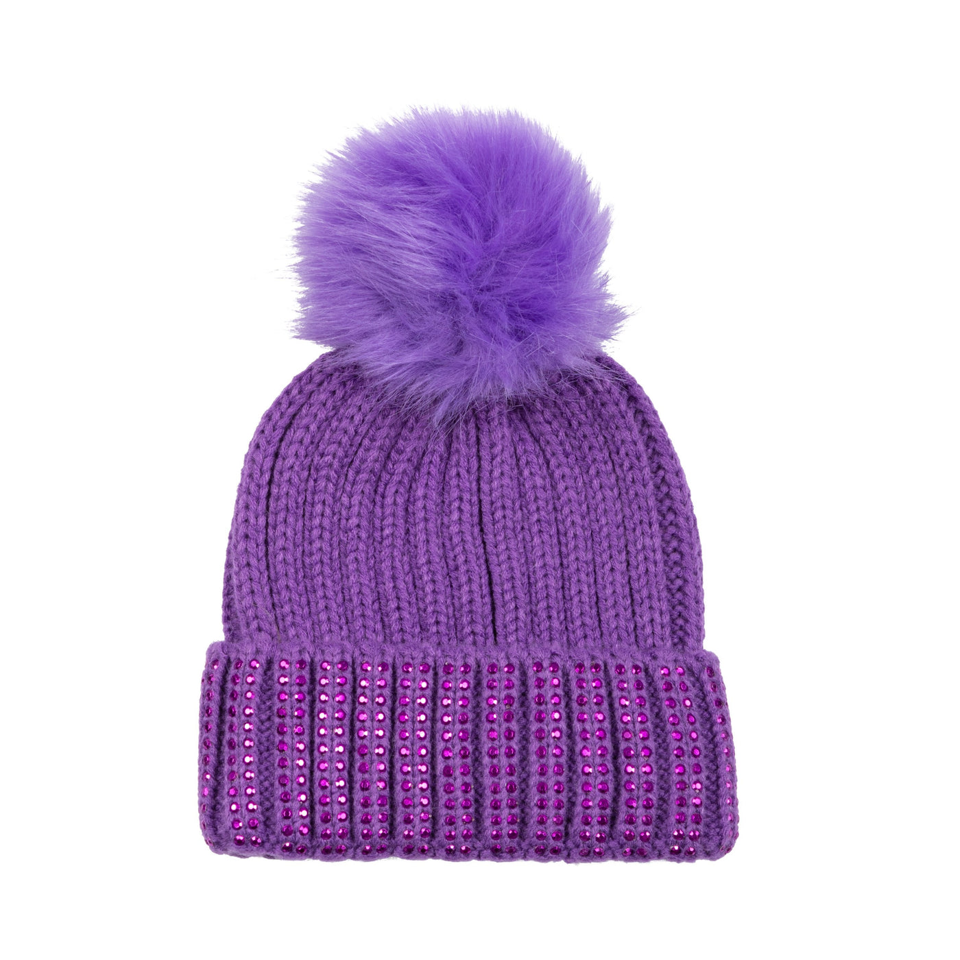 BEANIE - Kids Jeweled Beanie With Faux Fur Pom