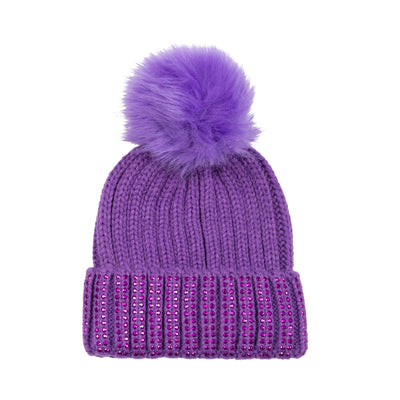 BEANIE - Kids Jeweled Beanie With Faux Fur Pom