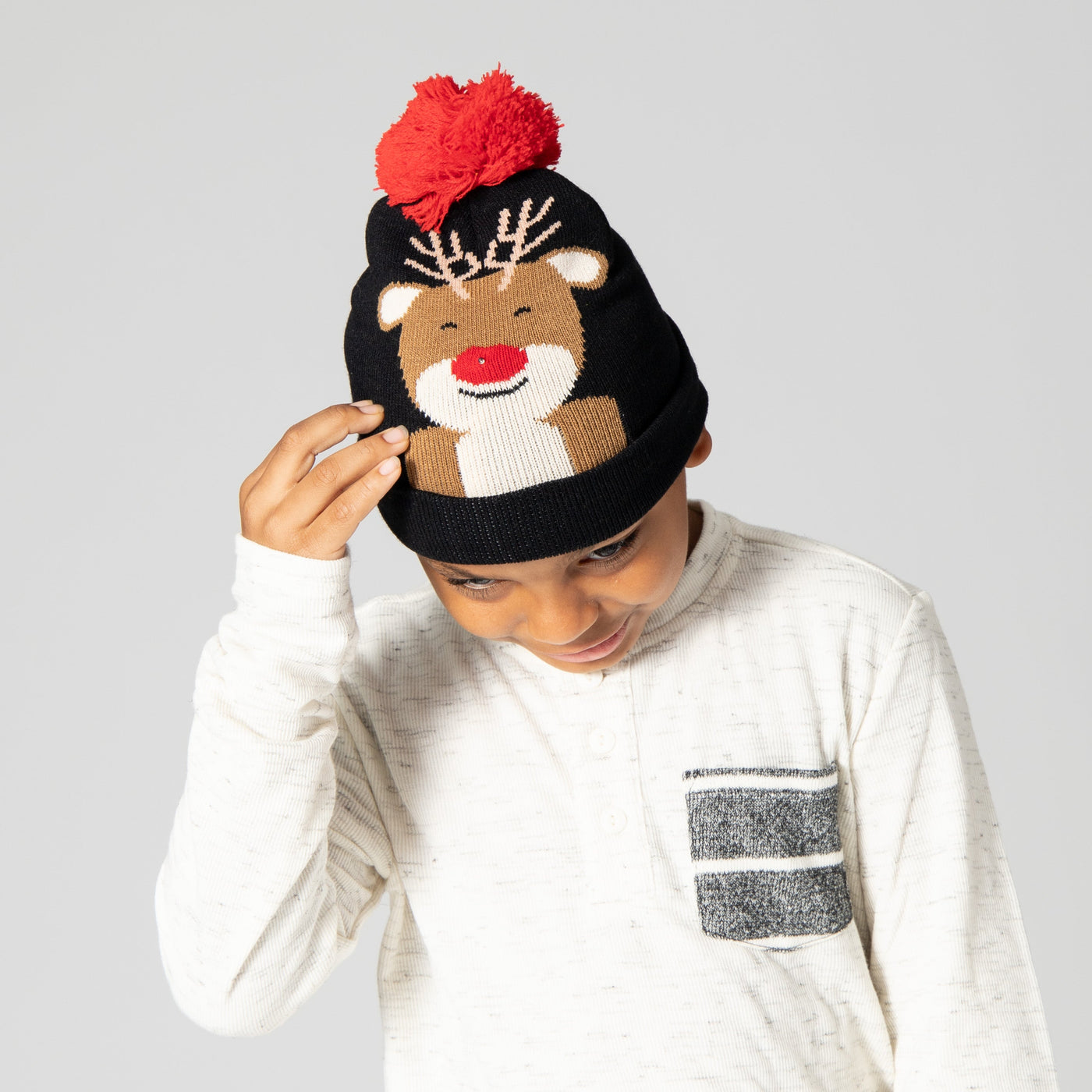 BEANIE - Kid's Light Up Beanie With Red Nosed Reindeer