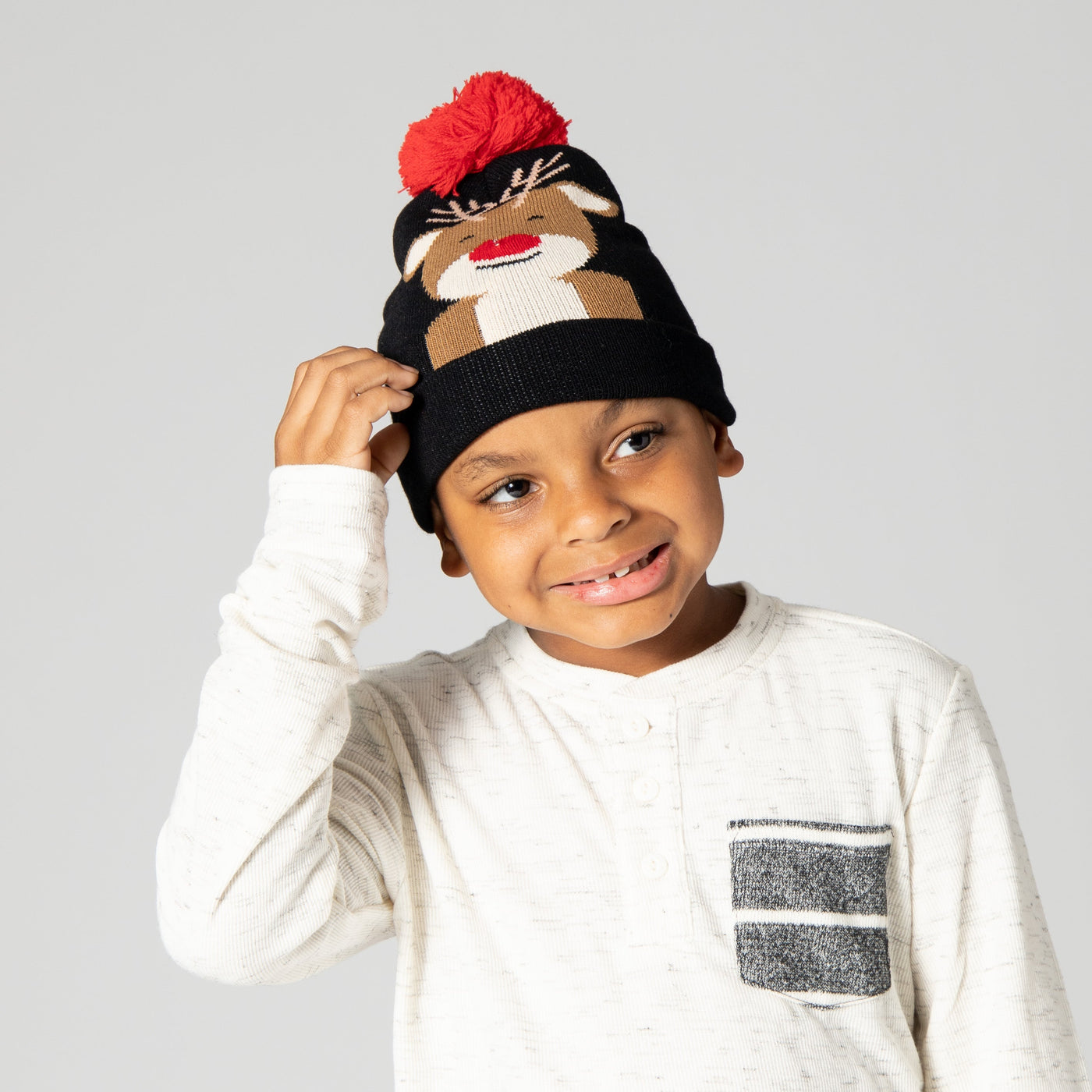 BEANIE - Kid's Light Up Beanie With Red Nosed Reindeer