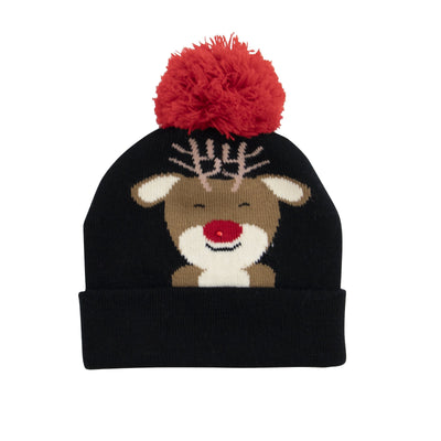 BEANIE - Kid's Light Up Beanie With Red Nosed Reindeer