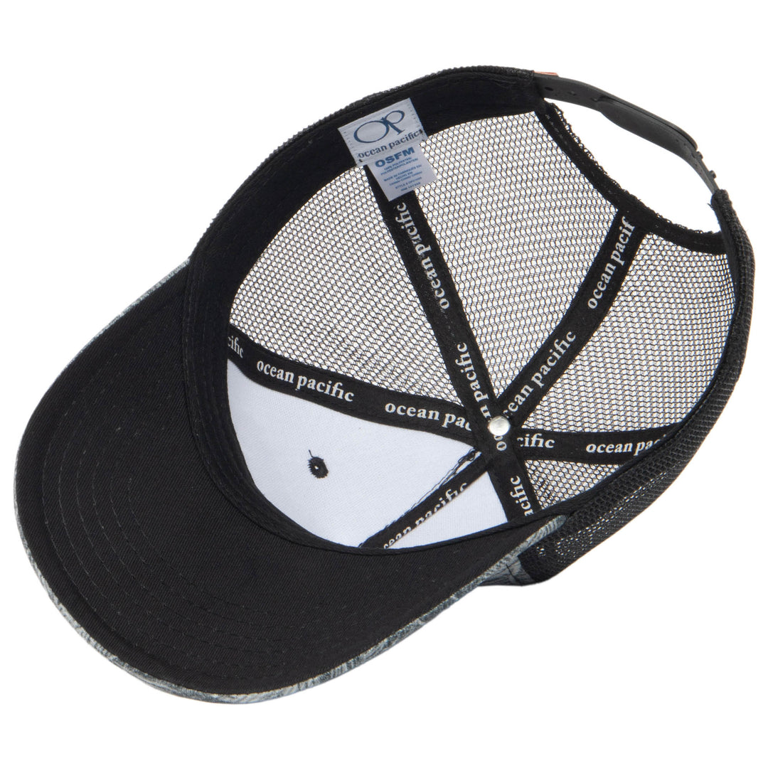 Ocean Pacific - 5 Panel Trucker Hat with Black and Grey Palm