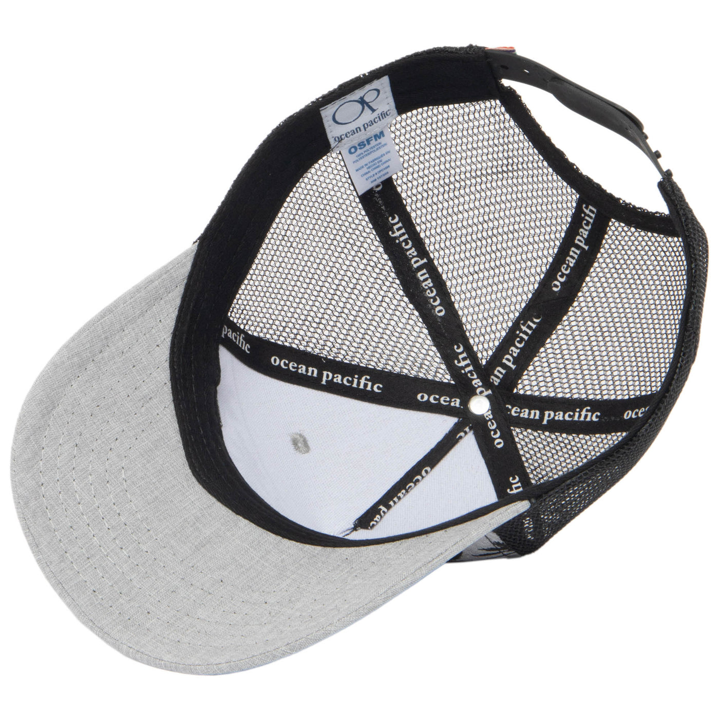 Ocean Pacific - 5 Panel Trucker Hat with Grey Palm Leaf Print-Trucker-San Diego Hat Company