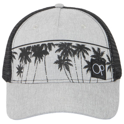 Ocean Pacific - 5 Panel Trucker Hat with Grey Palm Leaf Print-Trucker-San Diego Hat Company