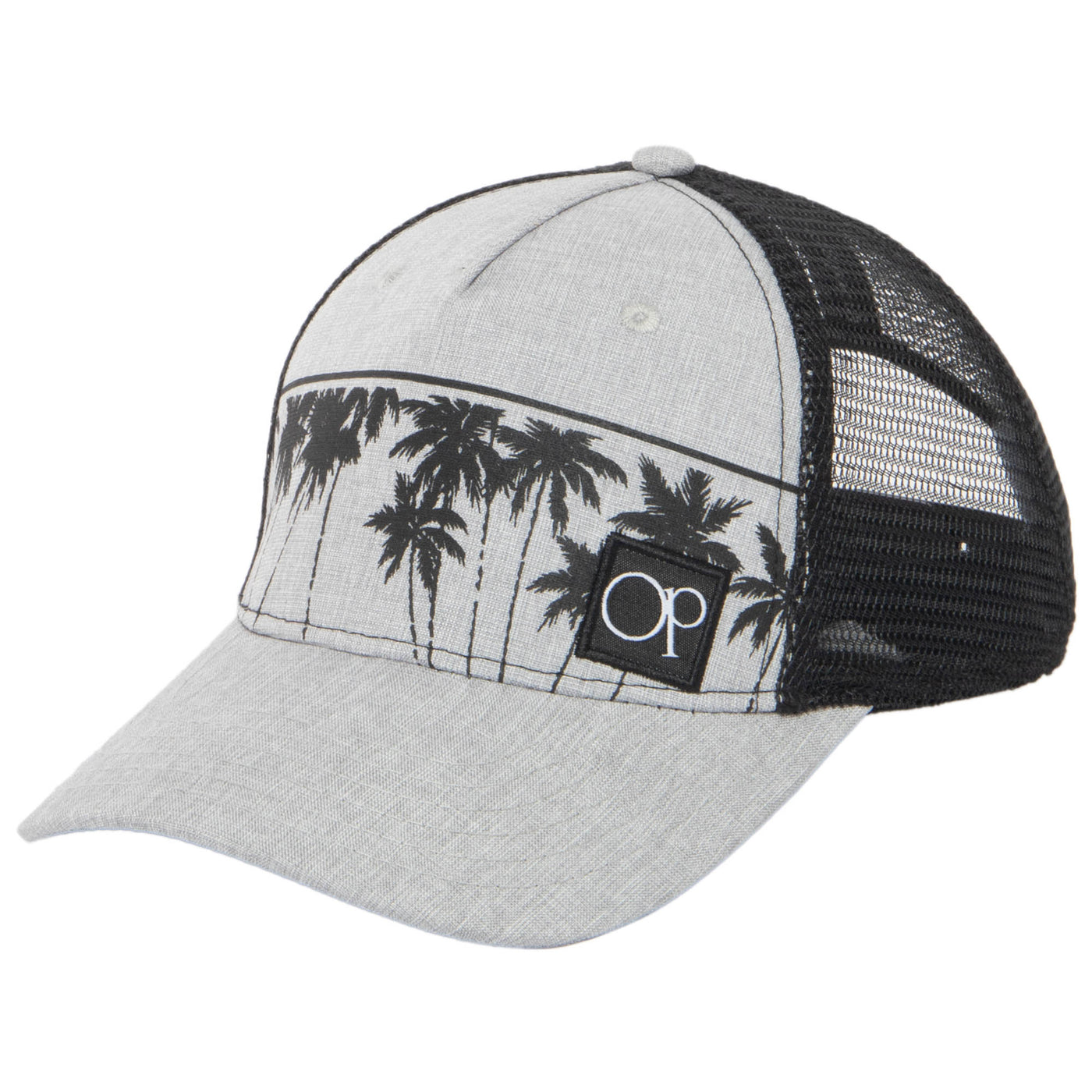 Ocean Pacific - 5 Panel Trucker Hat with Grey Palm Leaf Print-Trucker-San Diego Hat Company